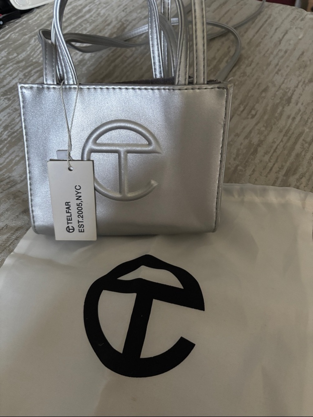 Telfar Metallic Silver Mini Tote Bag